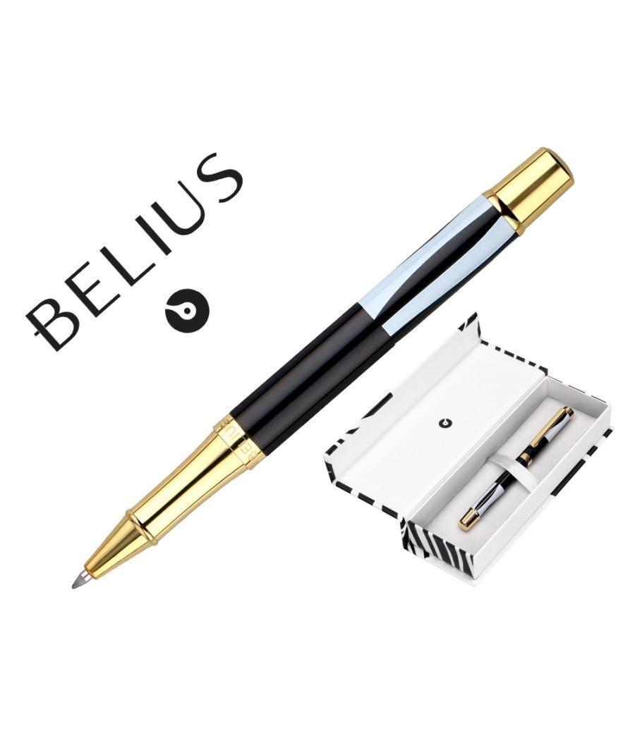 Bolígrafo belius dualita cuerpo blanco color negro tinta azul caja de diseño