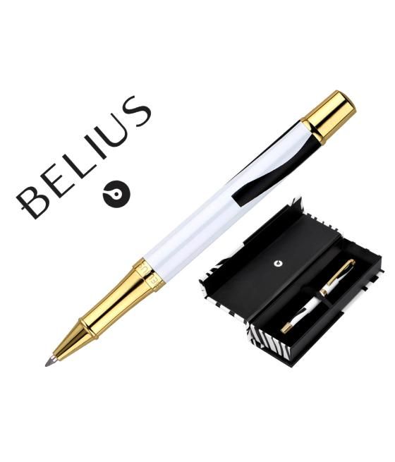 Bolígrafo belius dualita cuerpo negro color blanco tinta azul caja de diseño
