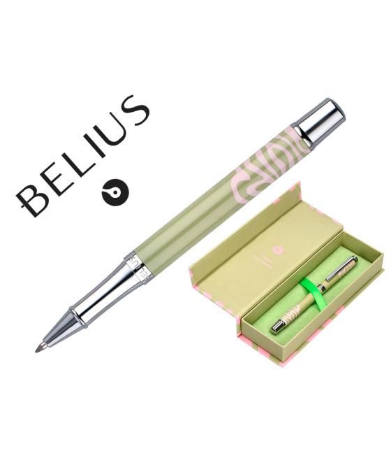 Bolígrafo belius ink dreams aluminio color verde matcha y rosa plateado frase interior tinta azul caja de diseño