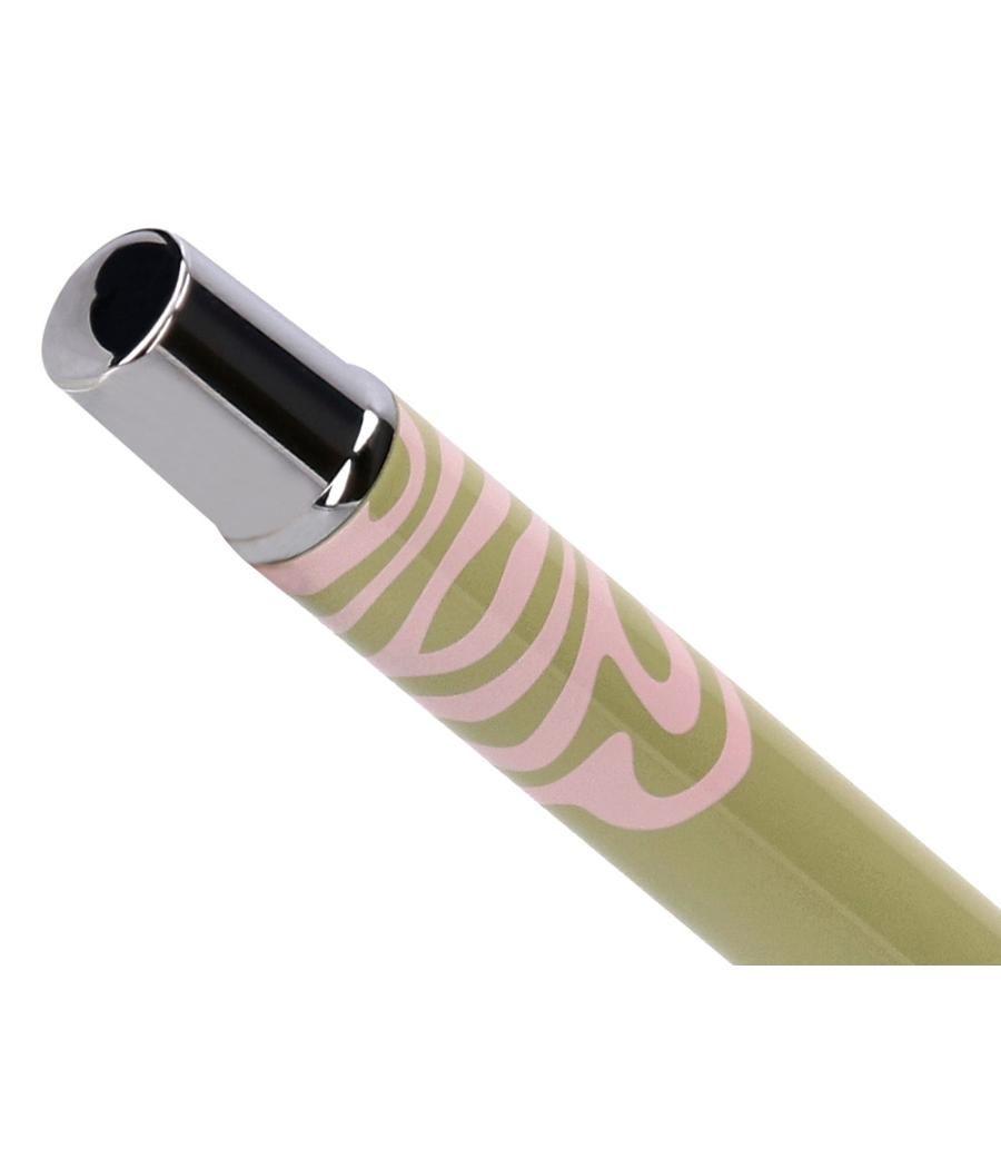 Bolígrafo belius ink dreams aluminio color verde matcha y rosa plateado frase interior tinta azul caja de diseño