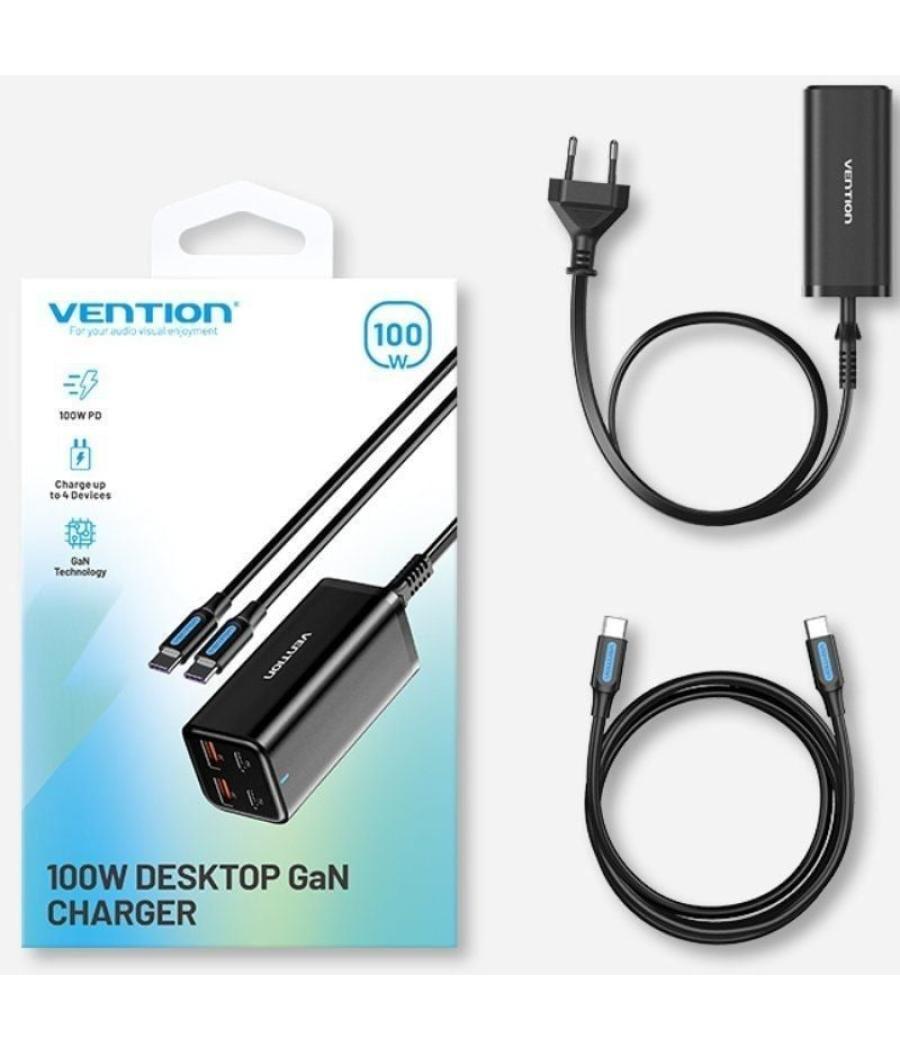 Cargador de pared vention fbsbg-eu/ 2xusb tipo-c/ 2xusb/ 100w