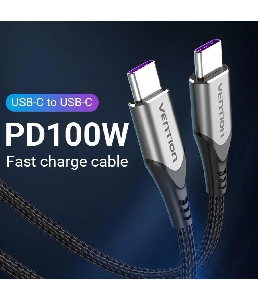 Cable usb 2.0 tipo-c 5a 100w vention taehf/ usb tipo-c macho - usb tipo-c macho/ 1m/ gris