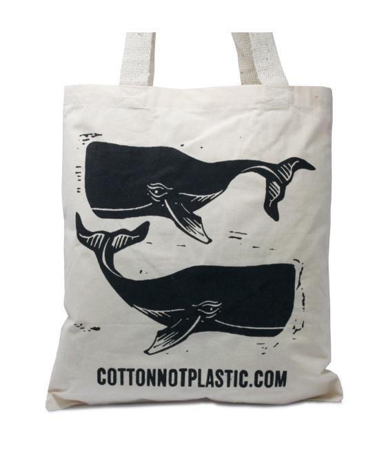 Lrg Natural 6oz Cotton Bag 38x42cm - WHALES