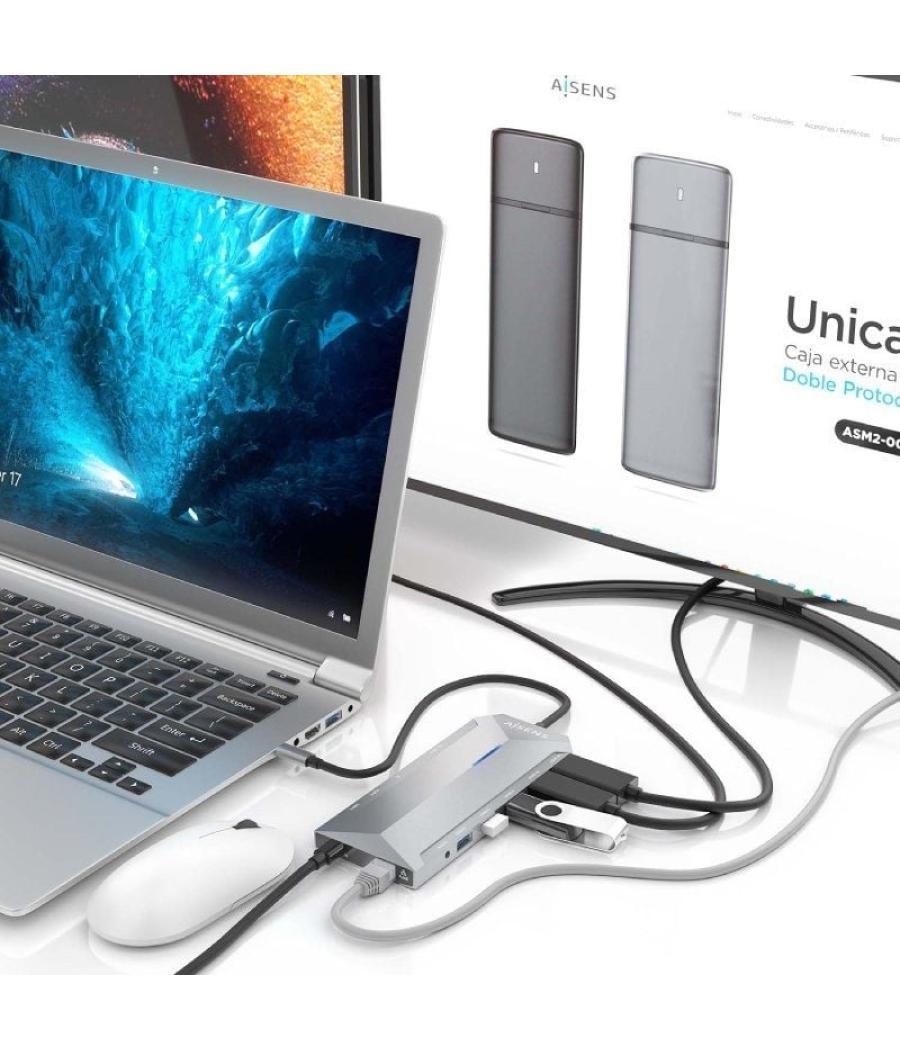 Docking usb tipo-c aisens asuc-12p005-gr/ 2xhdmi/ 3xusb/ 2xusb tipo-c/ 1xrj45/ 1xaudio/ 1xlector tarjetas/ 1x jack/ 1xusb tipo-c