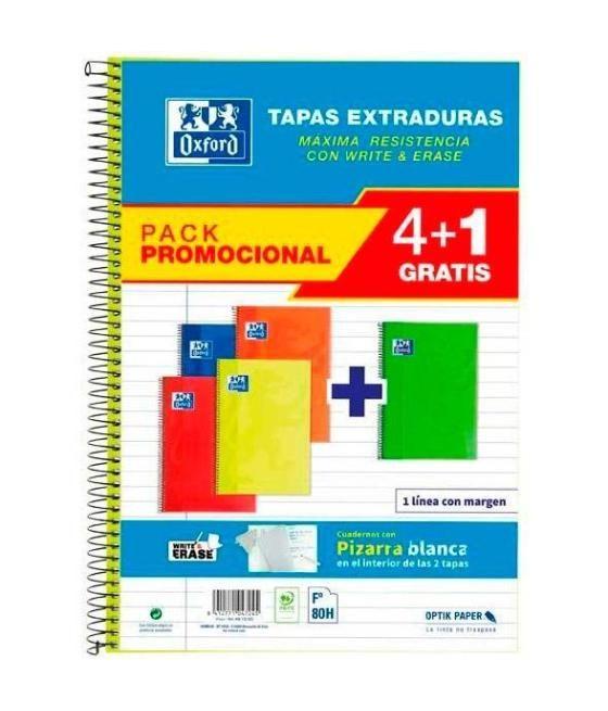 Oxford cuaderno espiral classic white&erase folio 80h 1 línea t/extraduras pack 4+1 c/surtidos