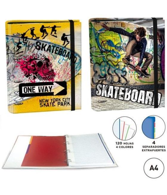 Senfort carpeta anillas 4x30mm ringbook a4 rec/120h 4 separadores skateboard surtido