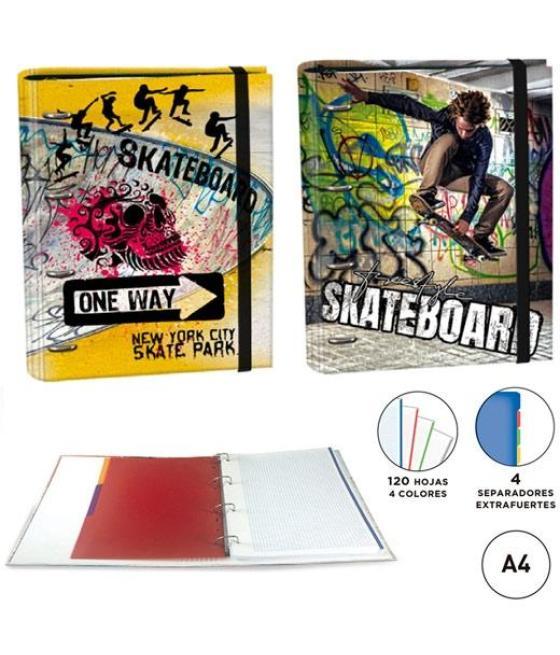 Senfort carpeta anillas 4x30mm ringbook a4 rec/120h 4 separadores skateboard surtido