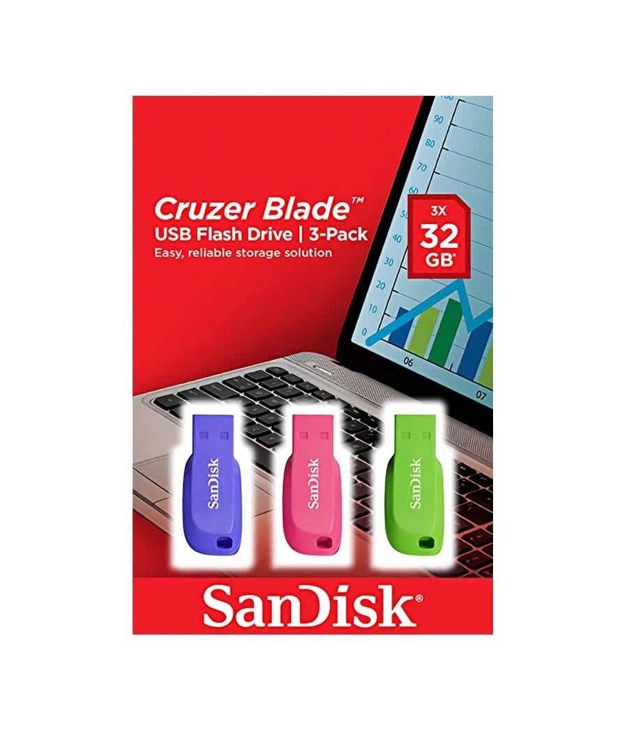 Pendrive 32GB SanDisk Cruzer Blade Pack 3 USB 2.0 - Imagen 1