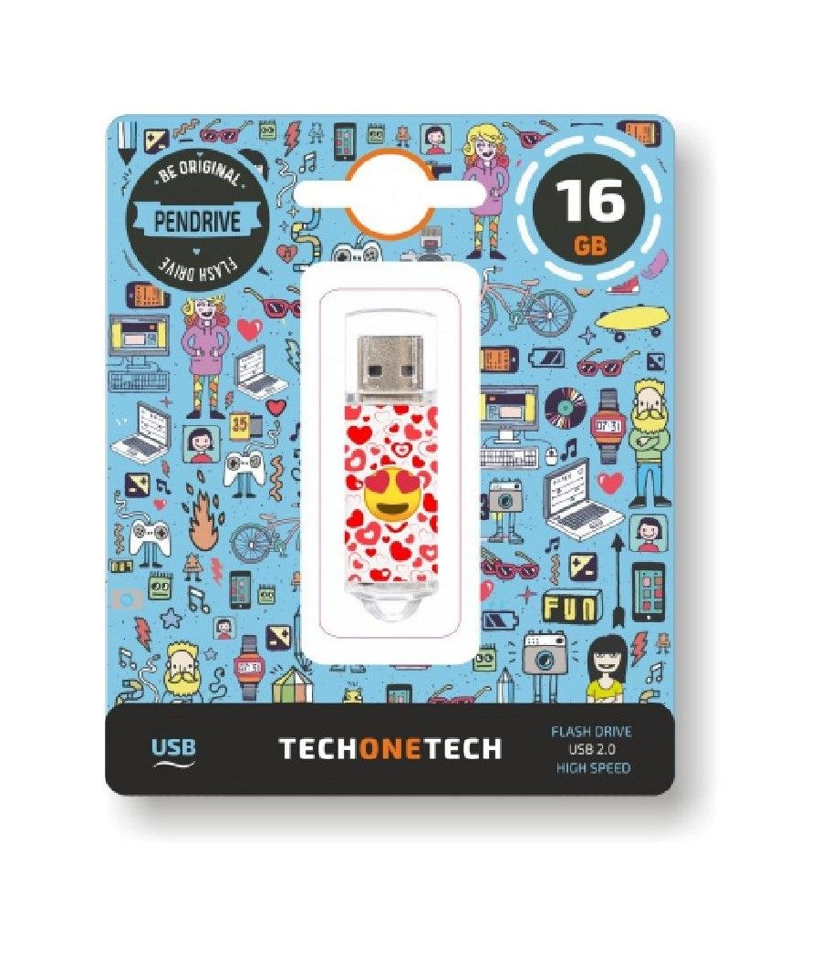 Pendrive 16GB Tech One Tech Emojis Heart Eyes USB 2.0 - Imagen 1