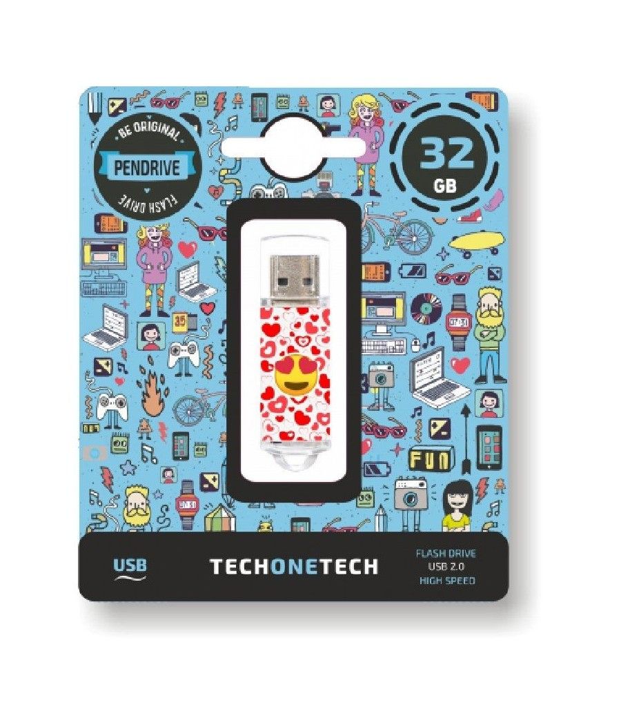Pendrive 32GB Tech One Tech Emojis Heart Eyes USB 2.0 - Imagen 1