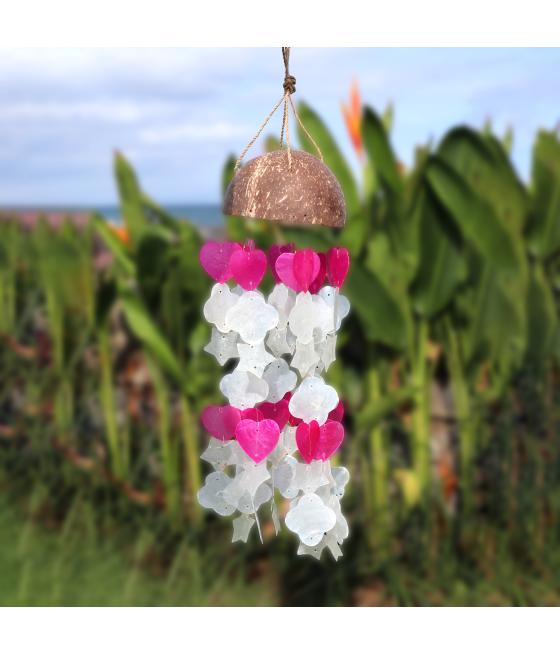 Campanas de viento de coco y capiz - Estrellas azules y blancas - 30 cm