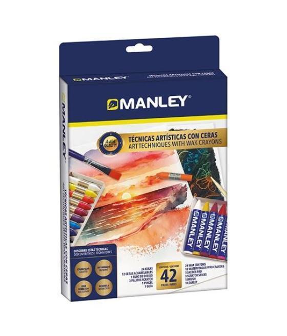 Manley set de técnicas artísticas con ceras caja 42 piezas c/surtidos