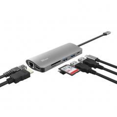 Hub USB 2.0 Tipo-C Trust Dalyx/ 2 Puertos USB/ 1 Puerto USB Tipo-C/ 1 HDMI/ 1 RJ45/ 1 Lector Tarjetas SD y microSD/ Gris - Image