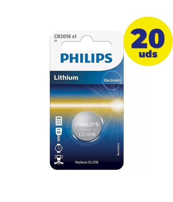 Pack de 20 pilas de botón philips cr2016/ 3v