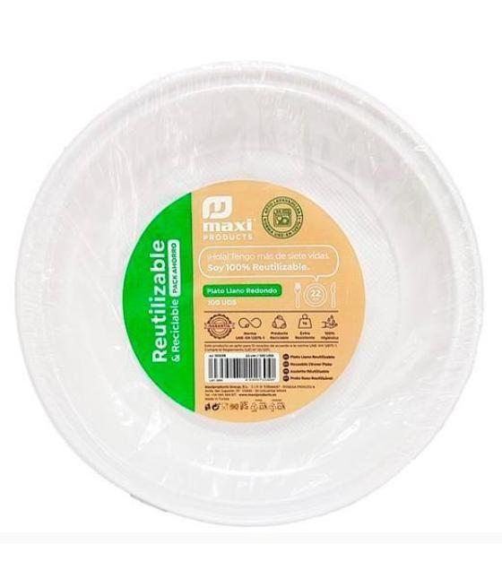 Plato llano redondo 17cm reutilizable blanco -100u-