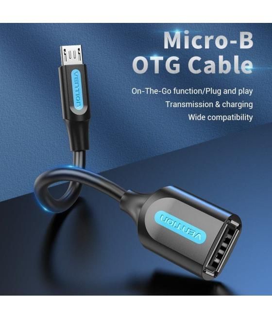 Cable usb 2.0 vention ccubb/ microusb macho - usb hembra/ 15cm/ negro