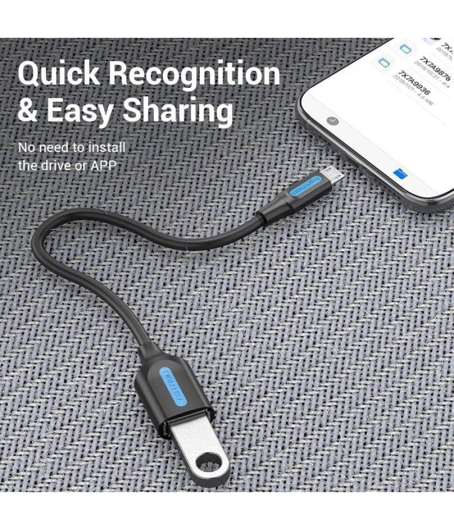 Cable usb 2.0 vention ccubb/ microusb macho - usb hembra/ 15cm/ negro