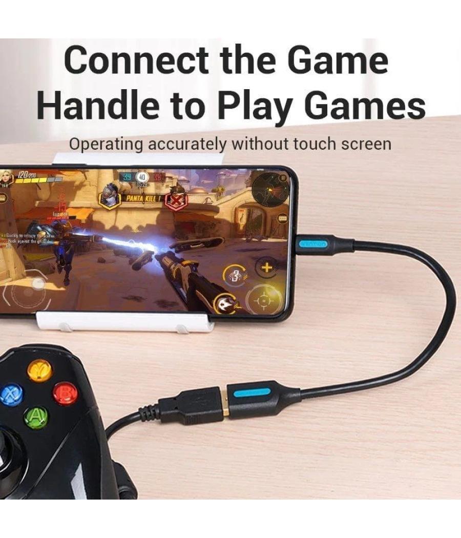 Cable usb 2.0 vention ccubb/ microusb macho - usb hembra/ 15cm/ negro