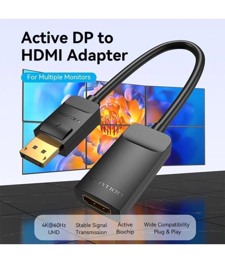 Cable conversor vention hbzbb/ displayport macho - hdmi 4k hembra/ 15cm/ negro