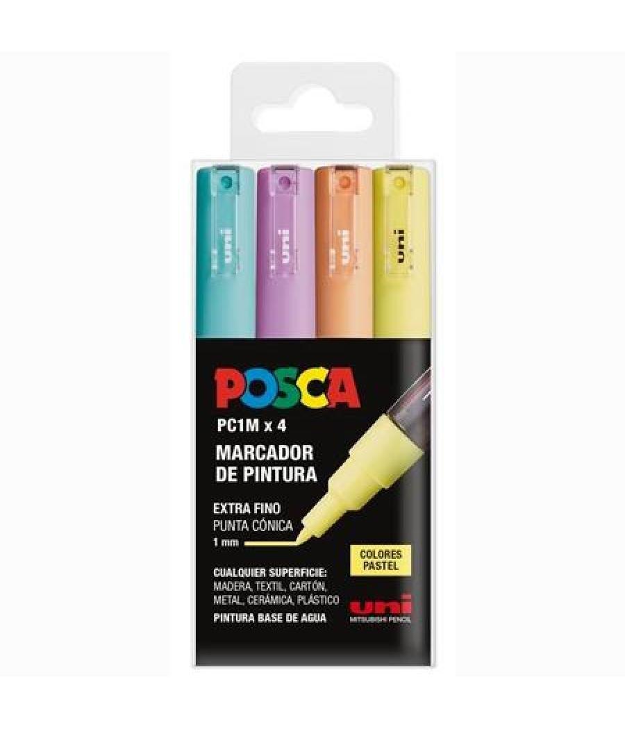 Posca marcador pc-1m/4c no permanente punta fina 0.7mm colores surtidos pastel -4u-