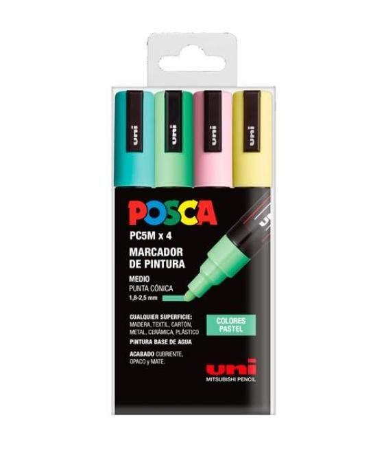 Posca marcadores de pintura pc-5m no permanente punta cónica estuche 4 c/surtidos pastell ii