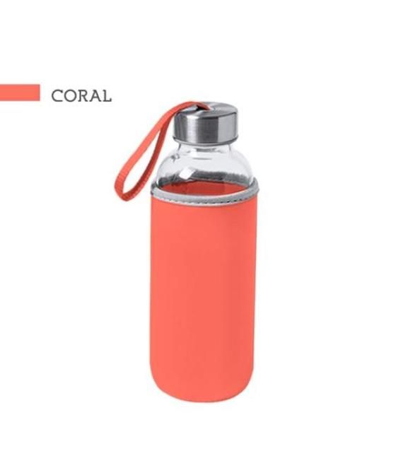 I-drink botella borosilicato isotérmica 500ml a/inoxidable con tapa coral en neopreno