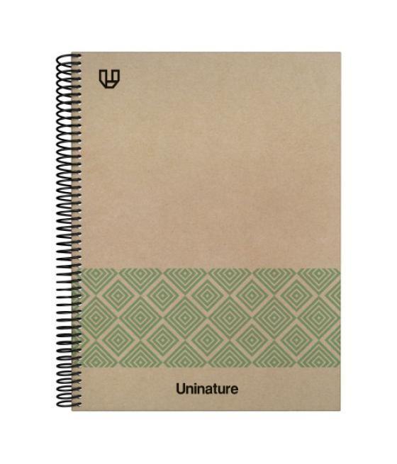 Cuaderno reciclado a4 kraft soft tapa dura 100 hojas 90gr cuadricula 5x5 mm verde uninature 88500520