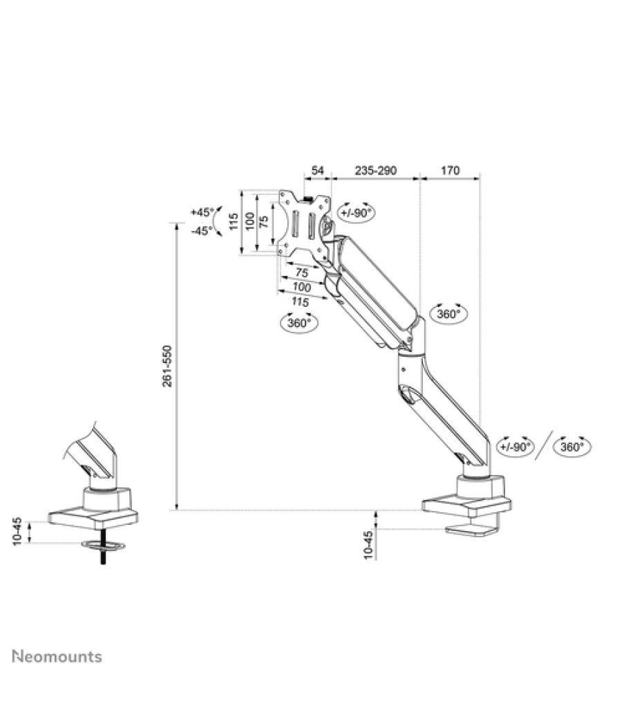 Neomounts soporte de escritorio para pantallas curvas ultra anchas