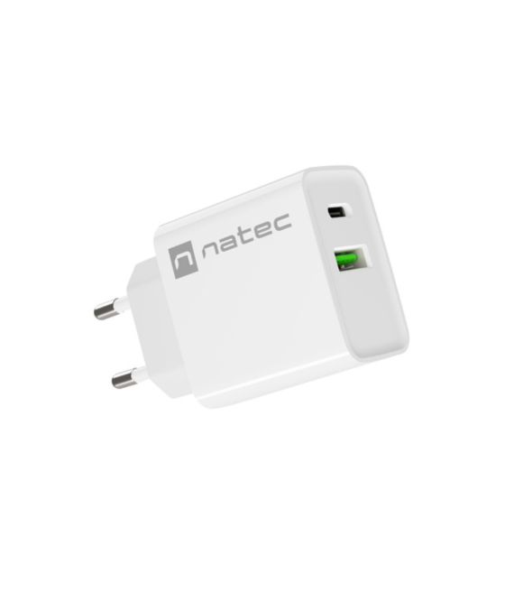 Cargador natec ribera 20w 1xusb-a + 1xusb-c pd3.0 qc3.0 blanco