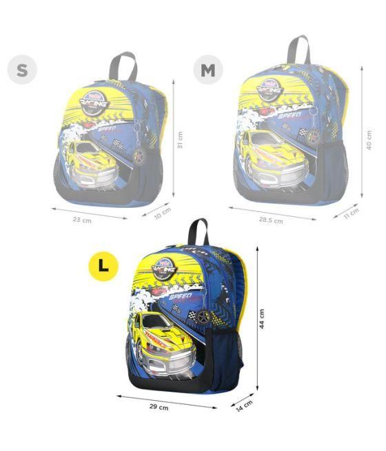 Mochila escolar grande de carreras de coches totto mj04vlc003-2310-6j7l