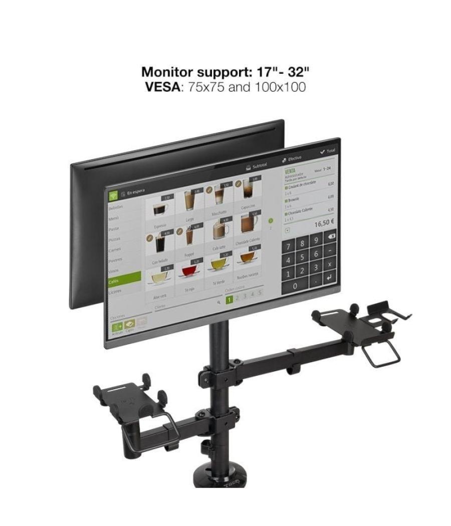 Soporte para 2 monitores, tpv, impresora, términal y lector tooq tqpm0002/ hasta 9kg