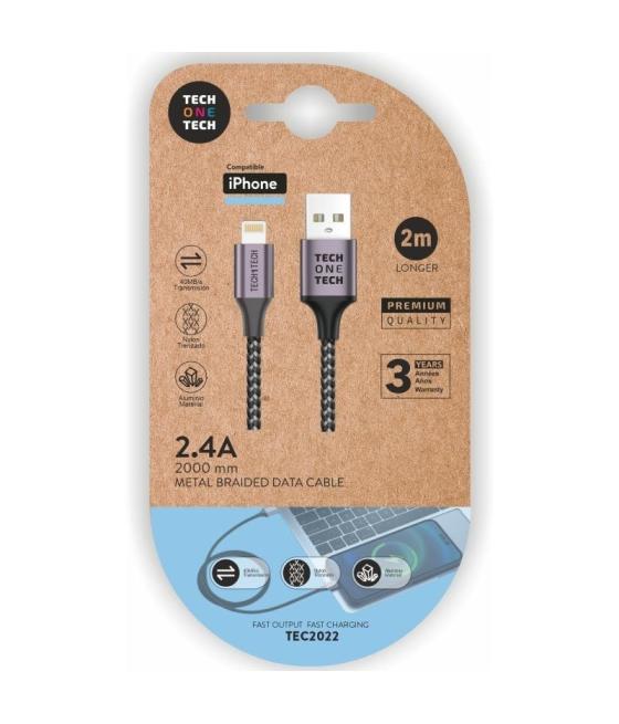 Cable usb 2.0 tech one tech tec2022/ usb macho - lightning macho/ 2m/ gris