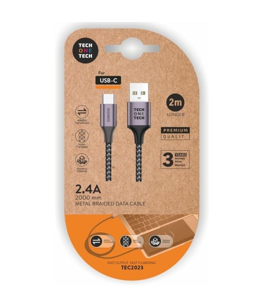 Cable usb 2.0 tech one tech tec2023/ usb tipo-c macho - usb macho/ 2m/ gris