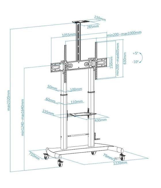 Soporte de pie inclinable/nivelable con ruedas tooq fs20404hm-b para tv de 60-100'/ hasta 100kg