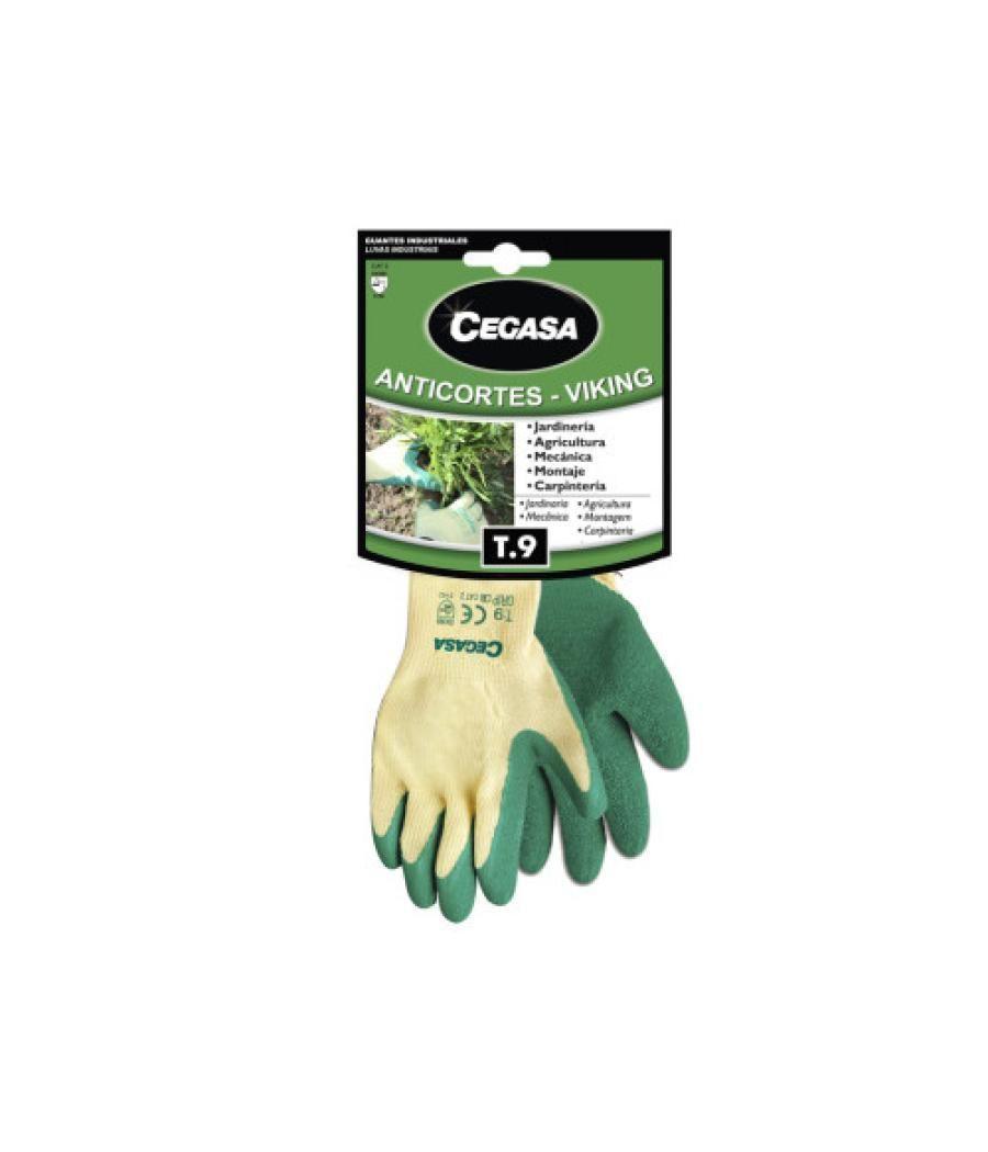 Guantes de trabajo anticortes viking algodón/latex verde t9-grande l cegasa 100541