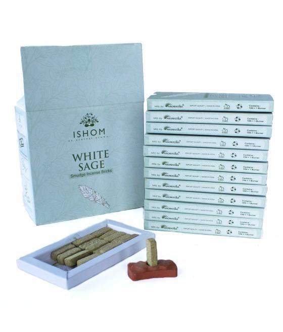 Pack of 15 Natural Incense Smudge Bricks and Burner - White Sage