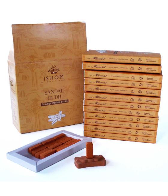 Pack of 15 Natural Incense Smudge Bricks and Burner - Sandal Wood