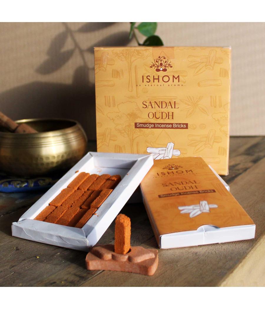 Pack of 15 Natural Incense Smudge Bricks and Burner - Sandal Wood