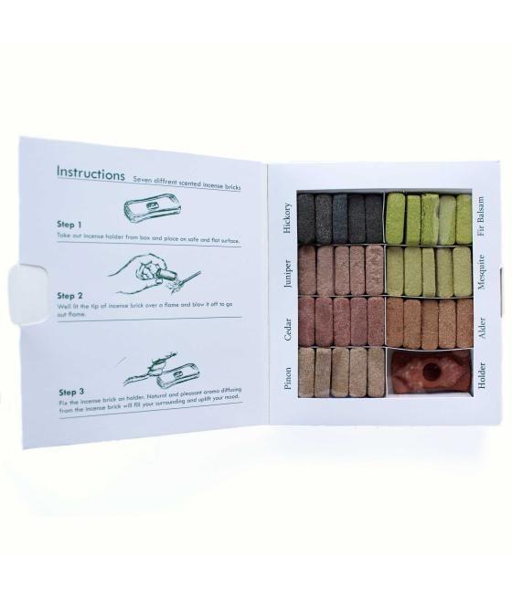 Display Set of 70 Incense Smudge Bricks and Burner - 7 Earthy Himalaya Incenso