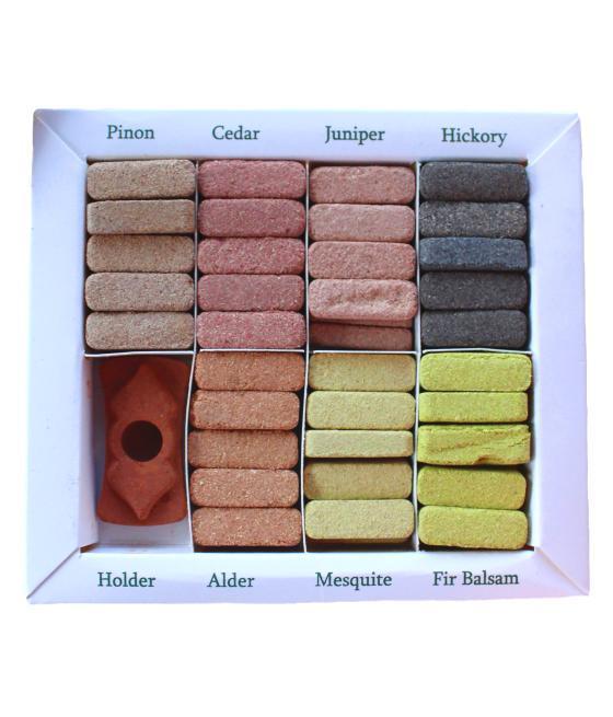 Display Set of 70 Incense Smudge Bricks and Burner - 7 Earthy Himalaya Incenso