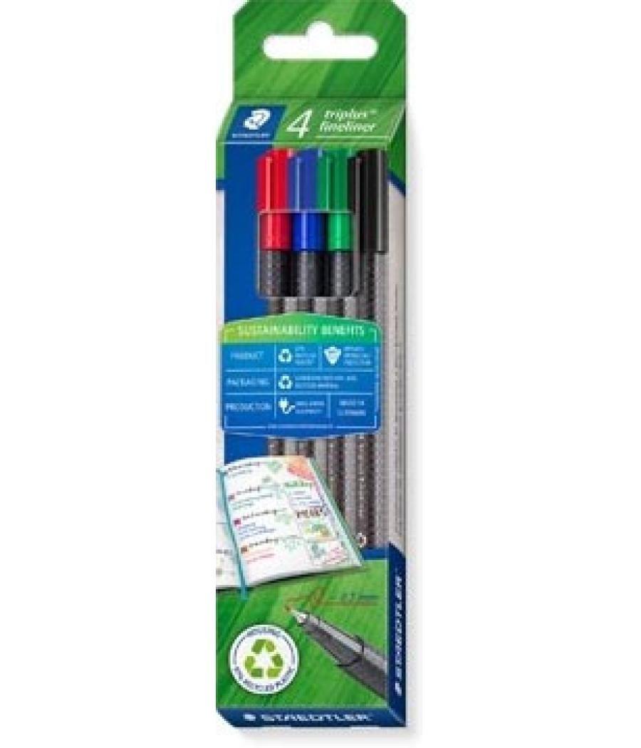 Estuche rotulador triplus fineliner 334 eco edition. 4 unidades colores surtidos staedtler 334 rc4