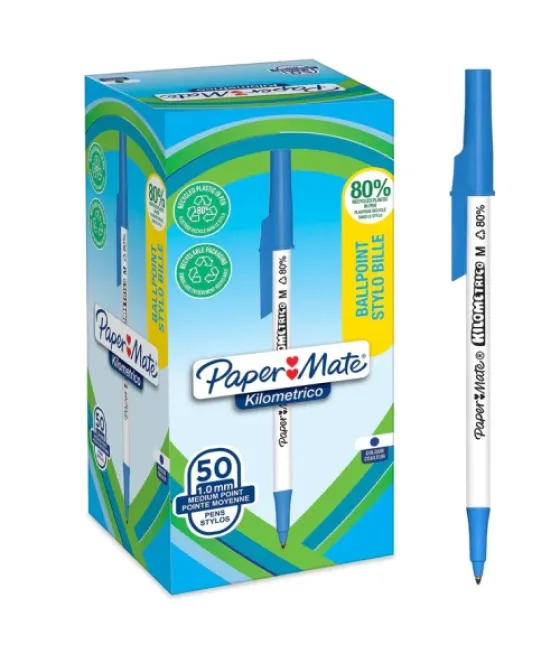 Caja 50 bolígrafos paper mate kilométrico punta mediana (1,0mm) tinta azul 80% plástico reciclado paper mate 2187702