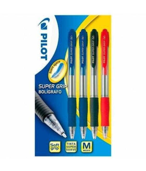 Pilot bolígrafo supergrip pack 4 ud azul/azul/negro/rojo