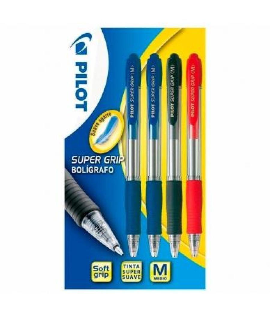 Pilot bolígrafo supergrip pack 4 ud azul/azul/negro/rojo