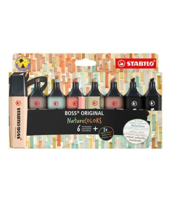 Stabilo boss naturecolors marcador 6 pieza(s) punta de cincel negro, bronce, verde, gris, verde claro