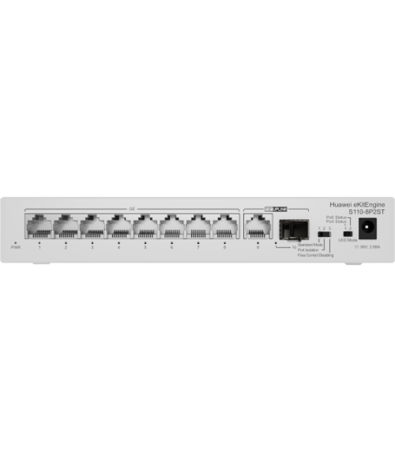 Huawei s110-8p2st ( 8 10/100/1000 base-t ports poe+ 1ge sfp port, 1*10/100/ 100base t port, ac power, power adapter)