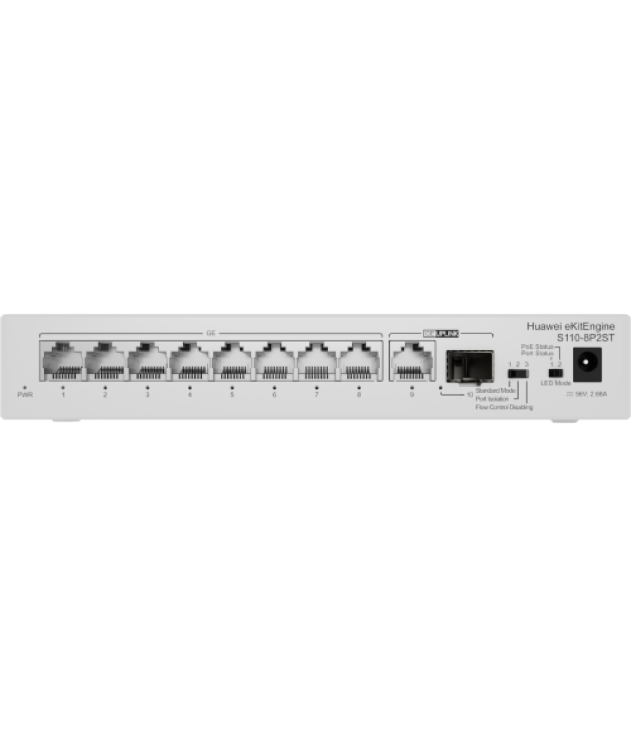 Huawei s110-8p2st ( 8 10/100/1000 base-t ports poe+ 1ge sfp port, 1*10/100/ 100base t port, ac power, power adapter)