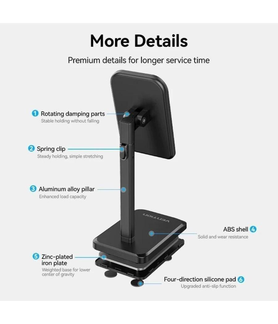 Soporte para smartphone/tablet vention kcqb0/ negro