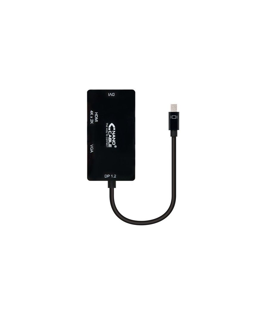 Nanocable Conversor Mini DisplayPort a VGA / HDMI, 3 en 1, DP 1.2/M-VGA/H-HDMI/H 4K, Negro, 15 cm - Imagen 1