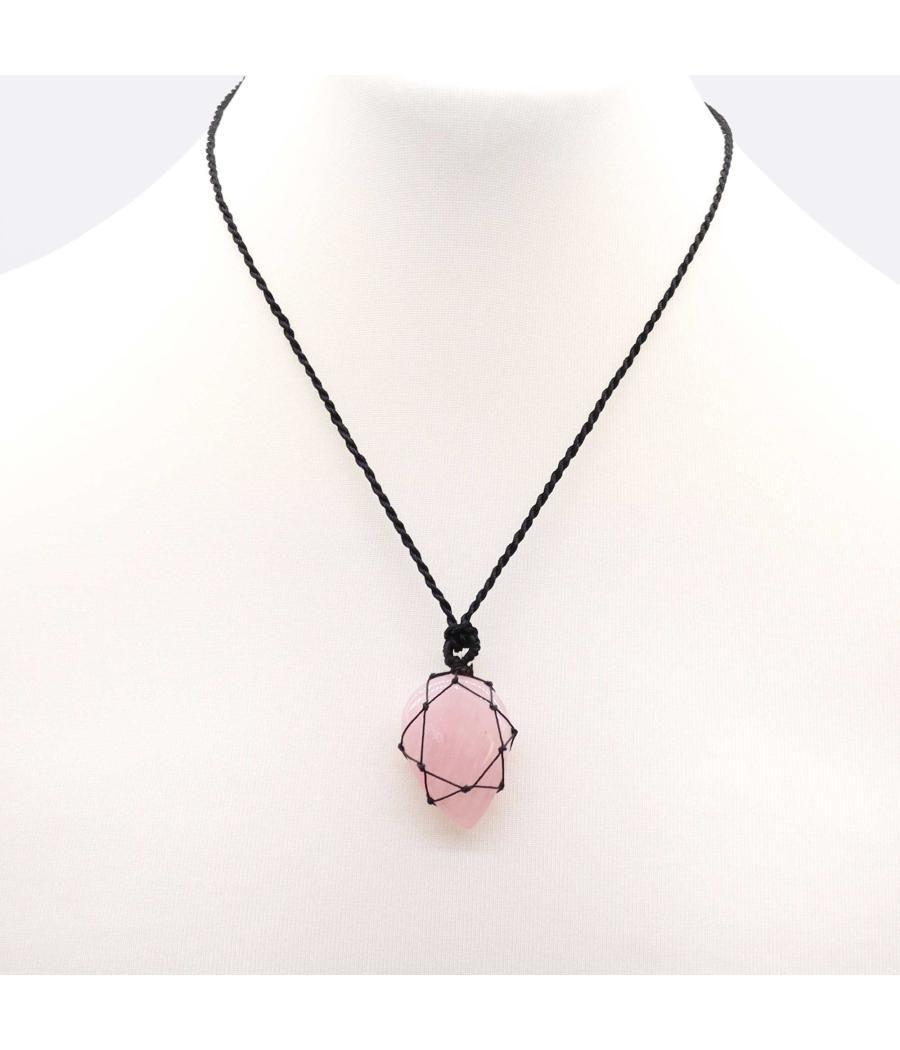 Colgante de lágrima de piedras preciosas entrelazada - Cuarzo rosa